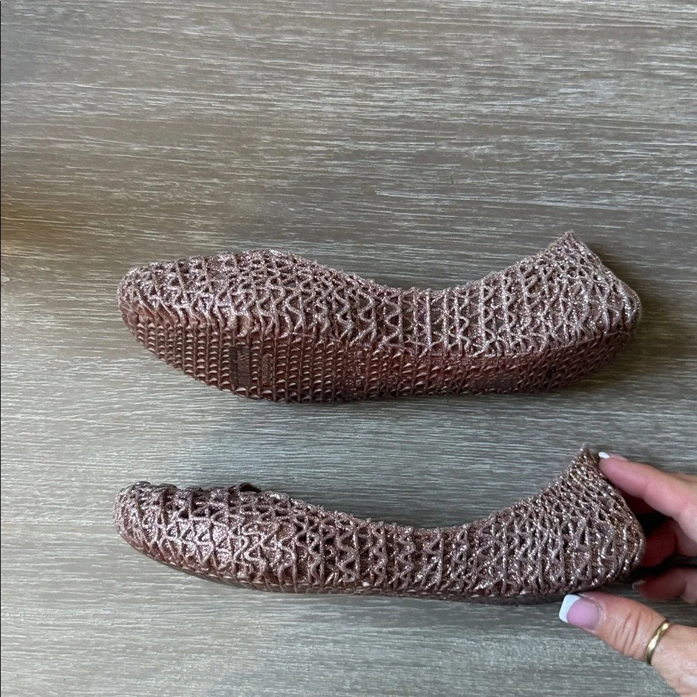Mini Melissa Campana Papel Jelly‎ Flats Rose Gold Glitter Size 4 New With Tags